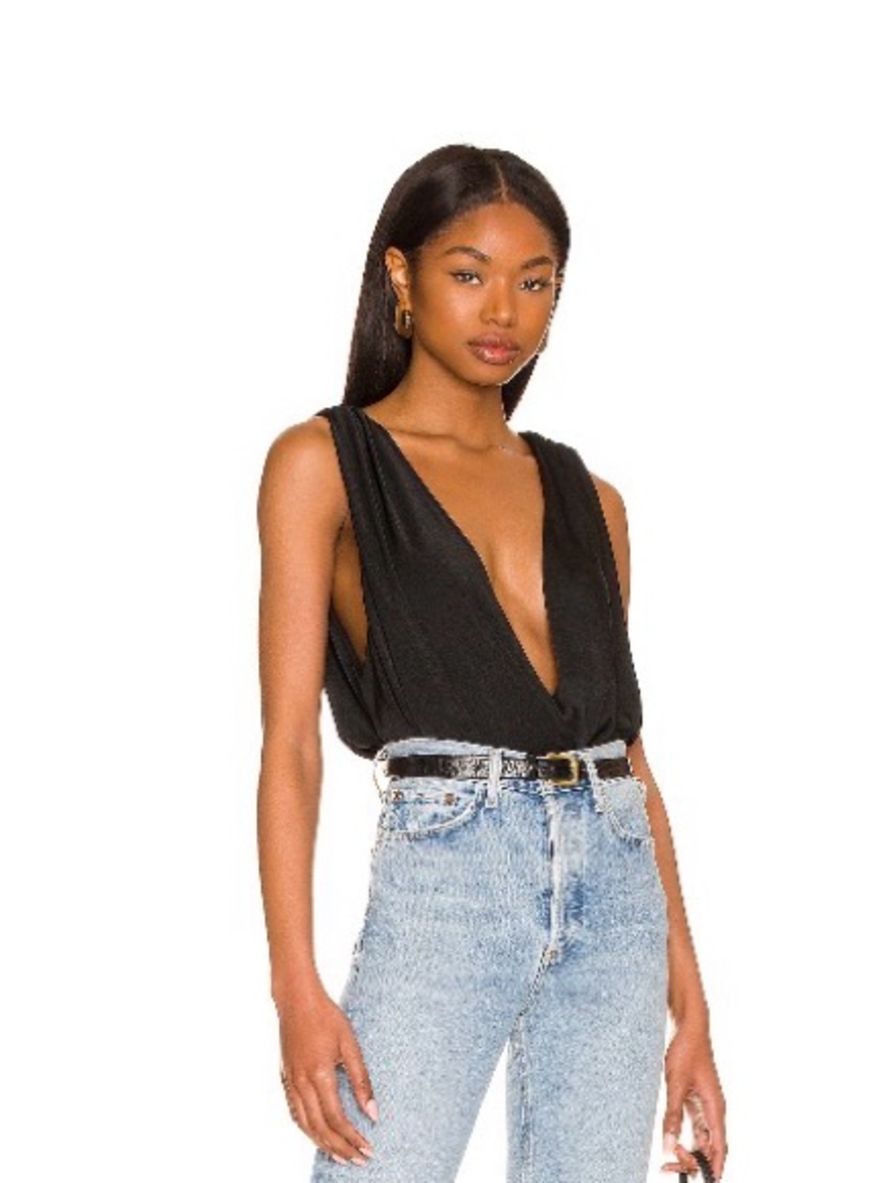 Free People Black Draped Deep V Tank
